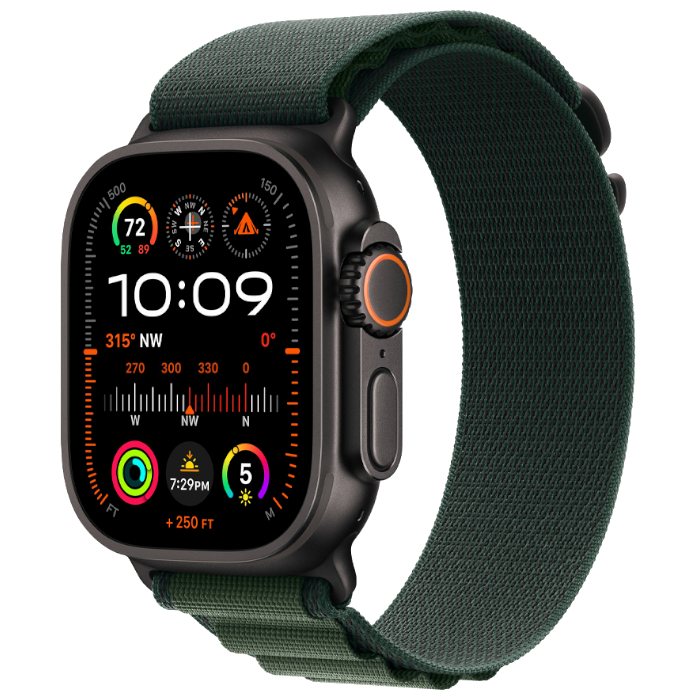 Часы Apple Watch Ultra 2 (2024) GPS 49 мм  корпус черный титан (Black Titanium)  ремешок Alpine  цвет: темно-зеленый (Dark Green)  размер: M