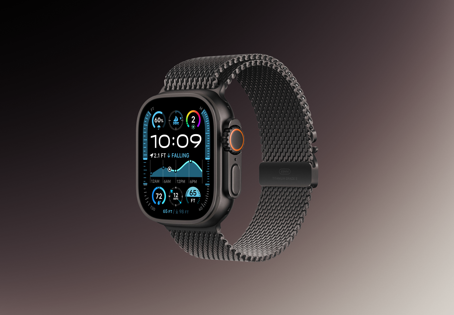 Часы Apple Watch Ultra 2 (2024) GPS 49 мм  корпус черный титан (Black Titanium)  миланский сетчатый браслет  цвет: черный титан  размер: M
