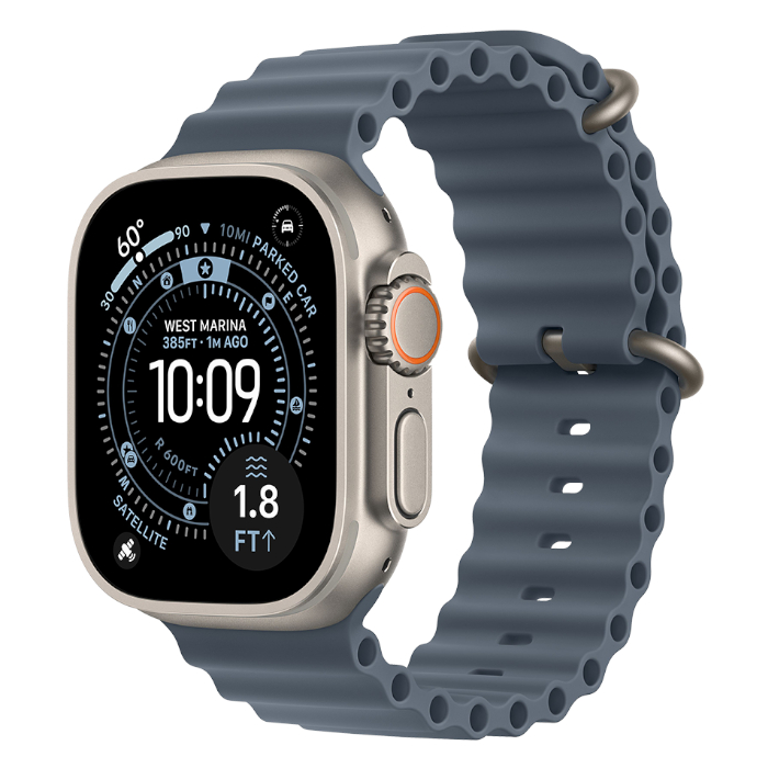 Часы Apple Watch Ultra 3 GPS 49 мм  корпус натуральный титан (Natural Titanium)  ремешок Ocean  цвет: якорный синий (Anchor Blue)