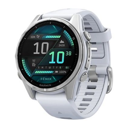 Спортивные часы Garmin fenix 8, 43 мм, AMOLED, сталь, силиконовый ремешок цвета «Уайтстоун»