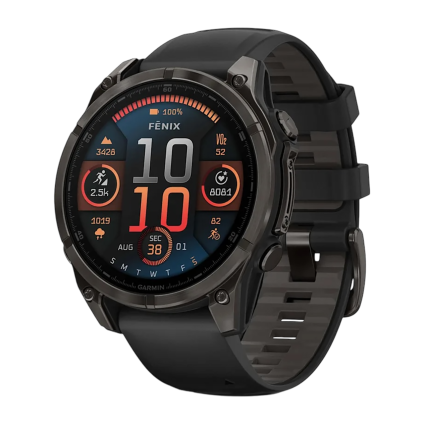 Спортивные часы Garmin fenix 8, 47 мм, AMOLED, титан с DLC, сапфир, силиконовый ремешок цвета чёрный/«серая галька»