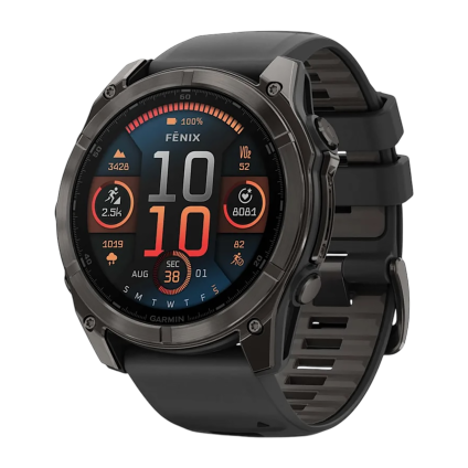 Спортивные часы Garmin fenix 8, 51 мм, AMOLED, титан с DLC, сапфир, силиконовый ремешок цвета чёрный/«серая галька»