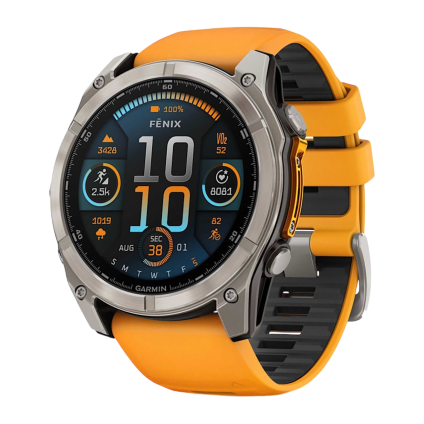 Спортивные часы Garmin fenix 8, 51 мм, AMOLED, титан, сапфир, силиконовый ремешок цвета «оранжевая искра»/графитовый