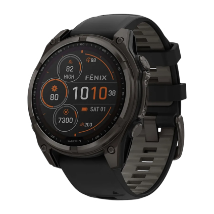 Спортивные часы Garmin fenix 8, 47 мм, Solar, титан с DLC, сапфир, силиконовый ремешок цвета чёрный/«серая галька»