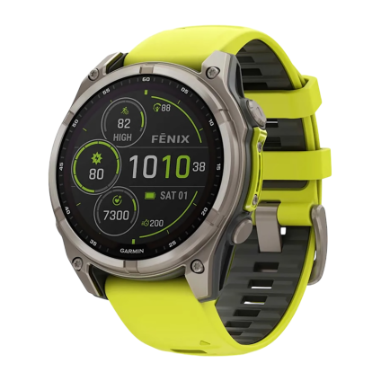 Спортивные часы Garmin fenix 8, 47 мм, Solar, титан, сапфир, силиконовый ремешок цвета «электрический жёлтый»/графитовый