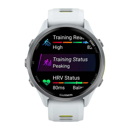 Спортивные часы Garmin Forerunner 970, силиконовый ремешок цвета «Уайтстоун»/дымчато-жёлтый